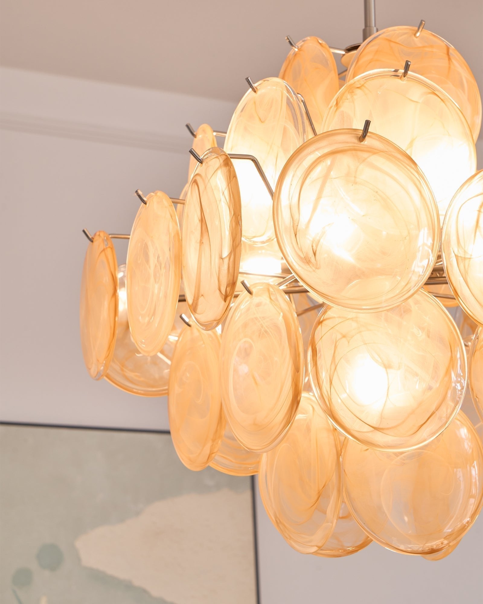 Lioraleon Chandelier Apricot Murano Glass Disc Layered Artistic