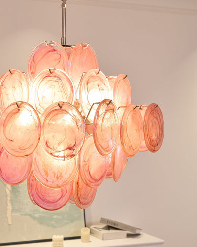 Celeian Chandelier Pink Glass Disc Layered Romantic