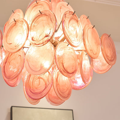 Celeian Chandelier Pink Glass Disc Layered Romantic