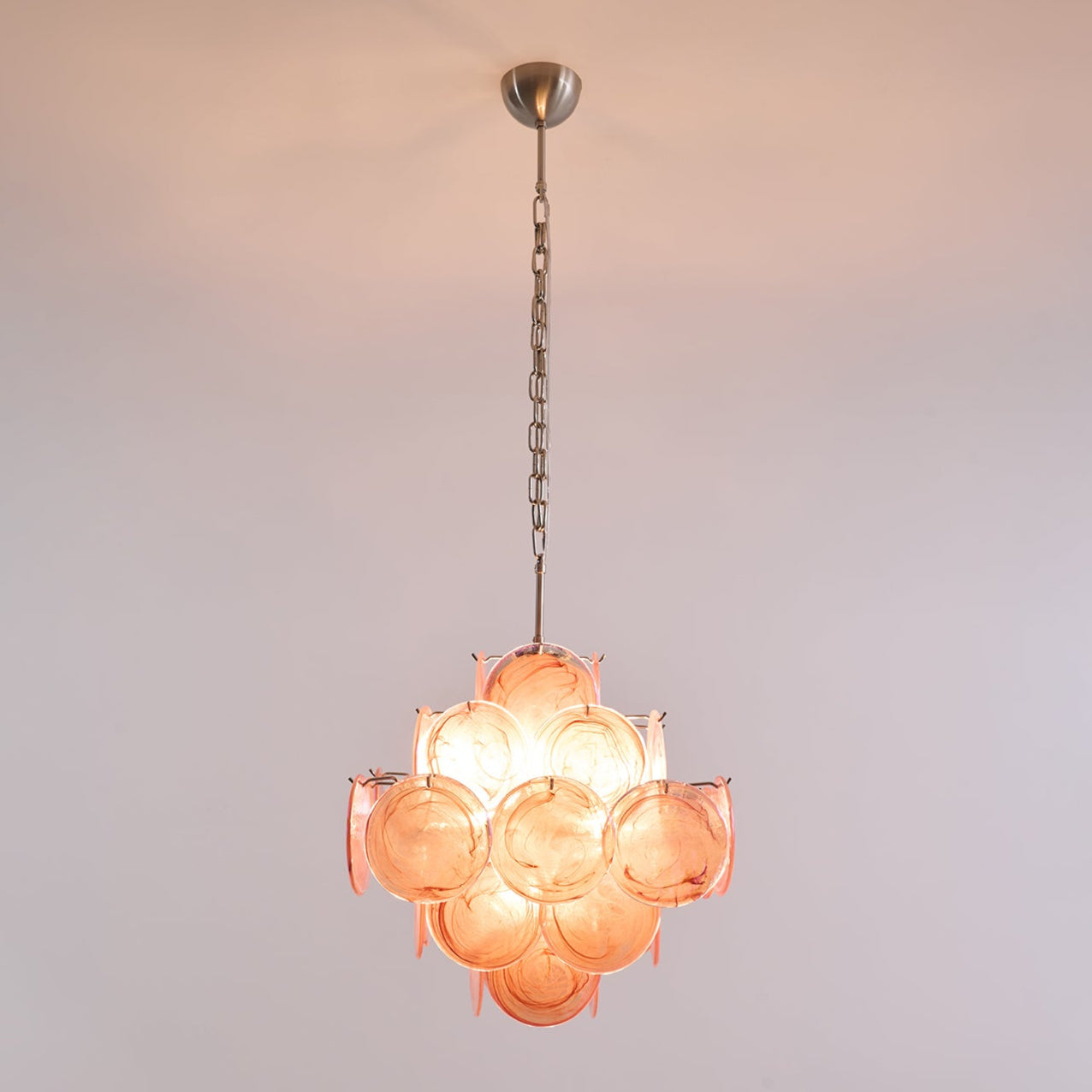 Celeian Chandelier Pink Glass Disc Layered Romantic