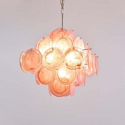 Celeian Chandelier Pink Glass Disc Layered Romantic