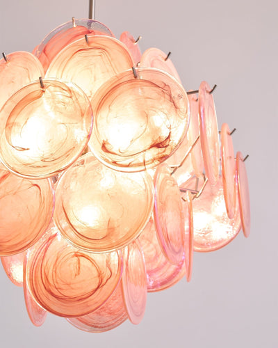 Celeian Chandelier Pink Glass Disc Layered Romantic