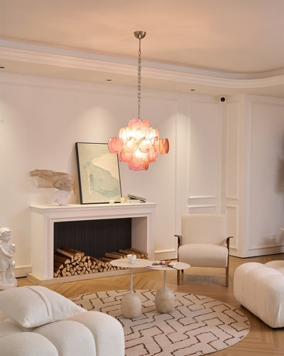 Celeian Chandelier Pink Glass Disc Layered Romantic