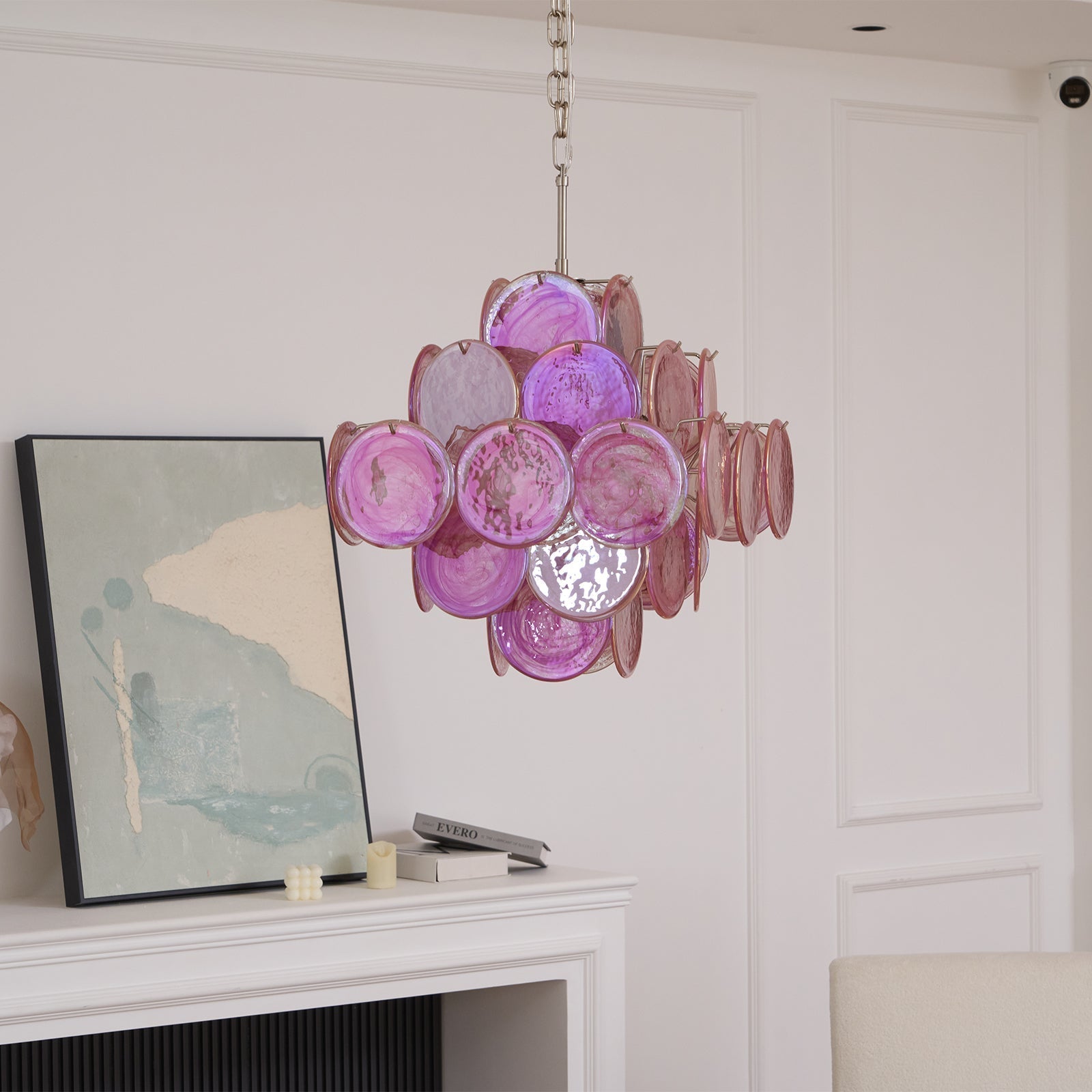 Celeian Chandelier Pink Glass Disc Layered Romantic