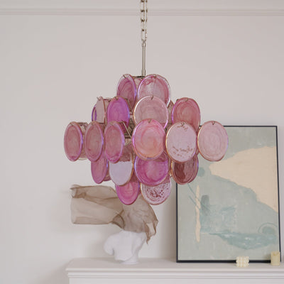 Celeian Chandelier Pink Glass Disc Layered Romantic