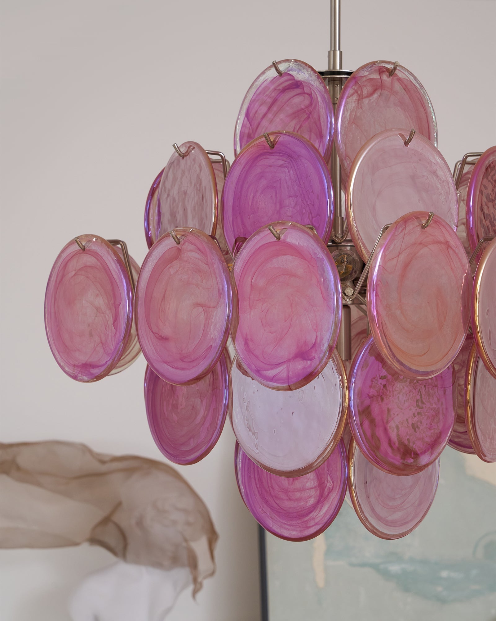 Celeian Chandelier Pink Glass Disc Layered Romantic