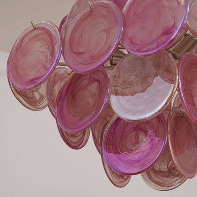 Celeian Chandelier Pink Glass Disc Layered Romantic