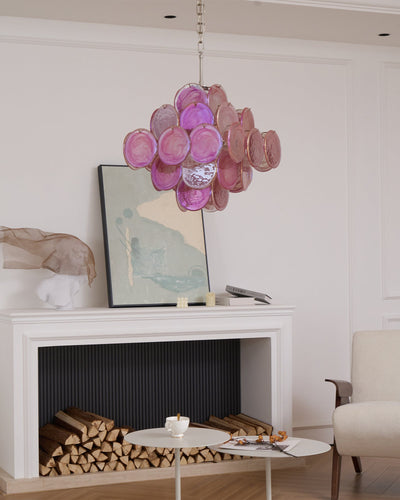 Celeian Chandelier Pink Glass Disc Layered Romantic