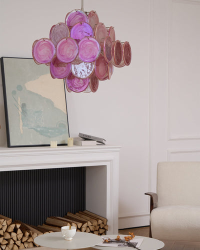 Celeian Chandelier Pink Glass Disc Layered Romantic