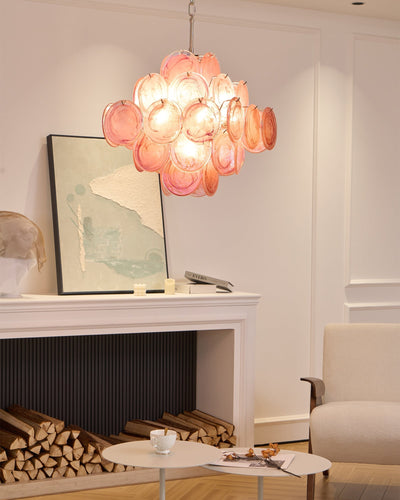 Celeian Chandelier Pink Glass Disc Layered Romantic