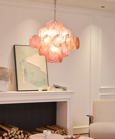 Celeian Chandelier Pink Glass Disc Layered Romantic