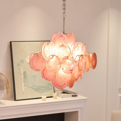 Celeian Chandelier Pink Glass Disc Layered Romantic