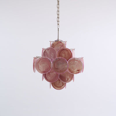Celeian Chandelier Pink Glass Disc Layered Romantic