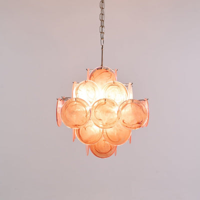 Celeian Chandelier Pink Glass Disc Layered Romantic