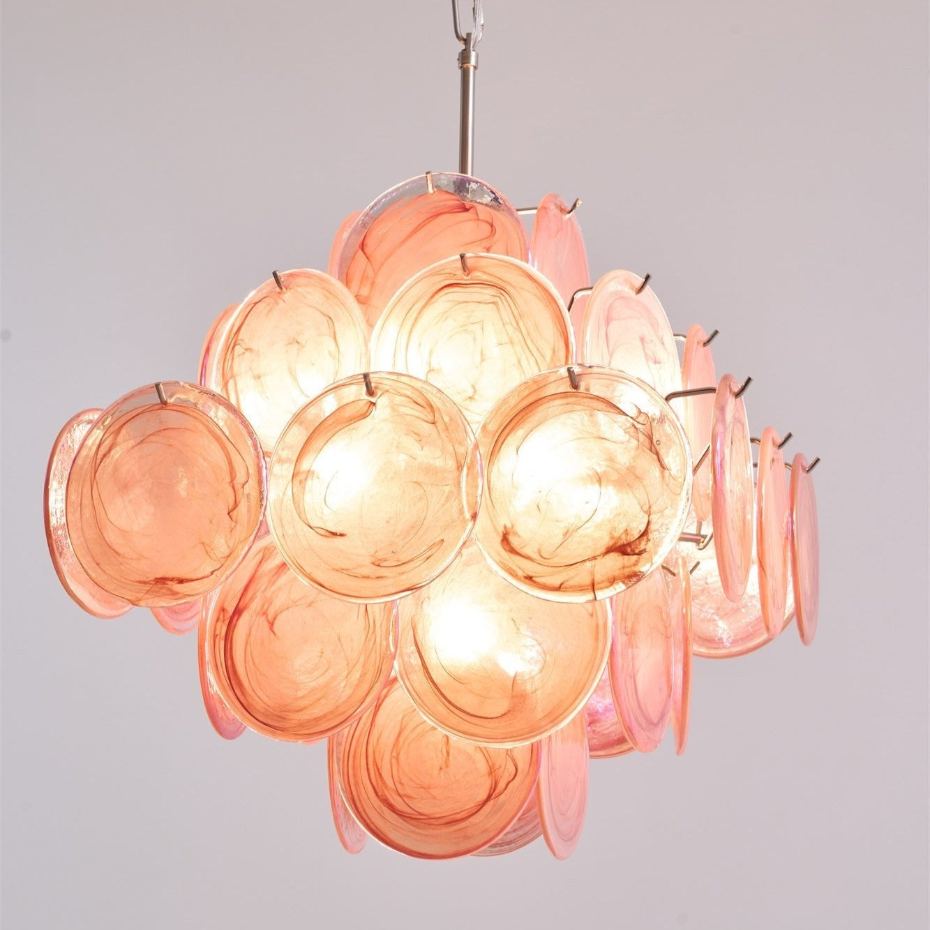 Celeian Chandelier Pink Glass Disc Layered Romantic
