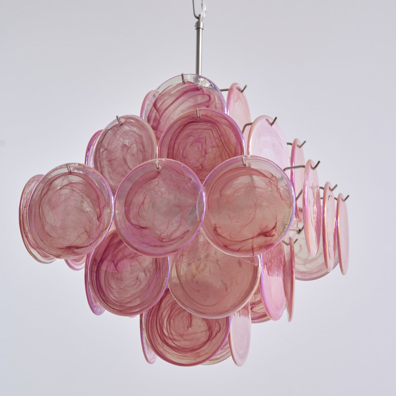 Celeian Chandelier Pink Glass Disc Layered Romantic
