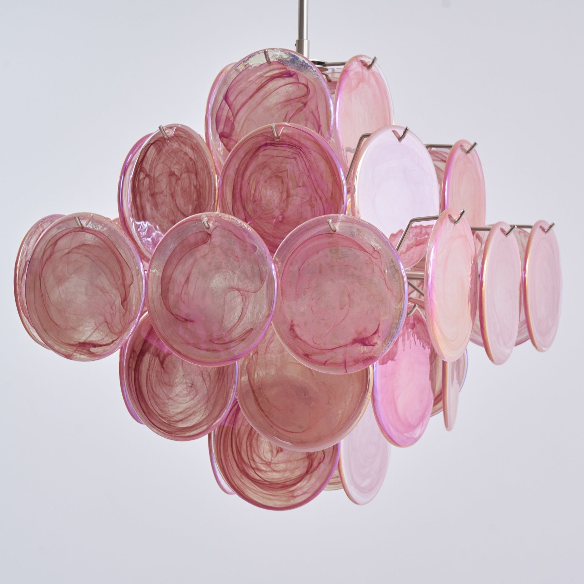 Celeian Chandelier Pink Glass Disc Layered Romantic