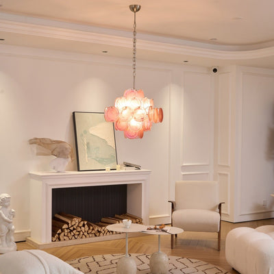 Celeian Chandelier Pink Glass Disc Layered Romantic