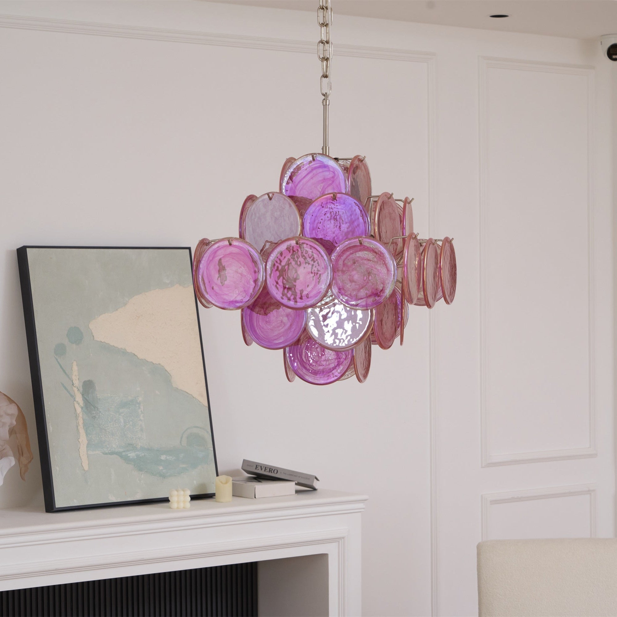 Celeian Chandelier Pink Glass Disc Layered Romantic