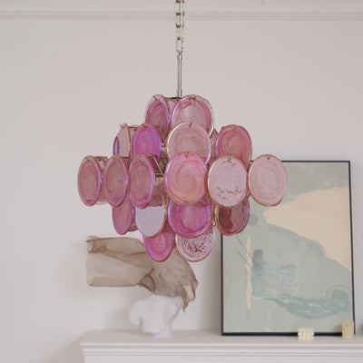 Celeian Chandelier Pink Glass Disc Layered Romantic