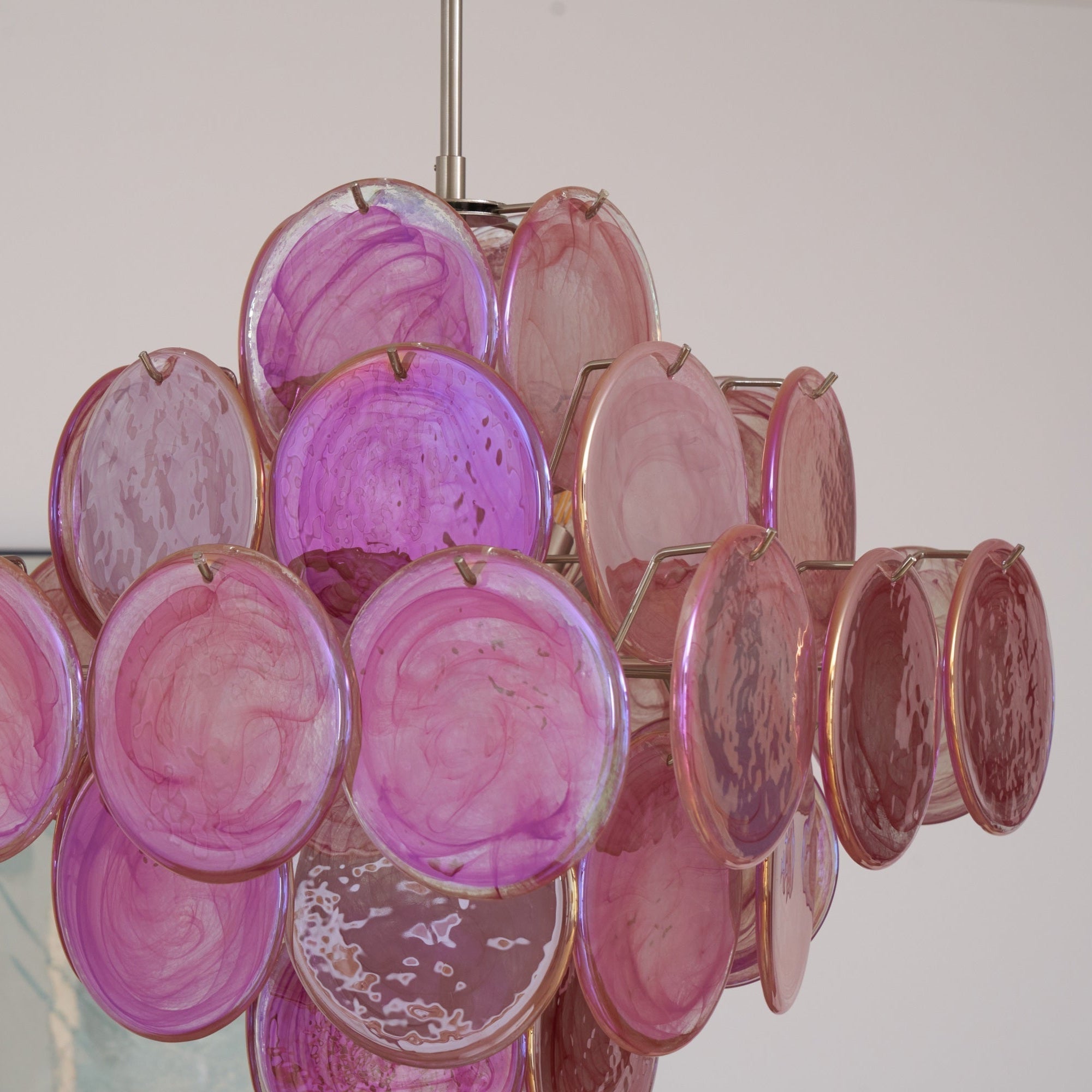 Celeian Chandelier Pink Glass Disc Layered Romantic