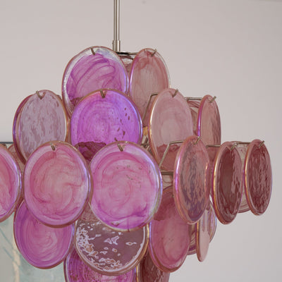 Celeian Chandelier Pink Glass Disc Layered Romantic