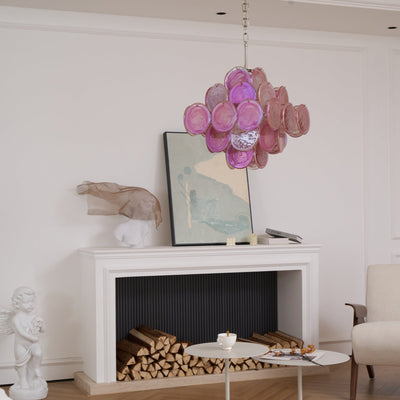 Celeian Chandelier Pink Glass Disc Layered Romantic