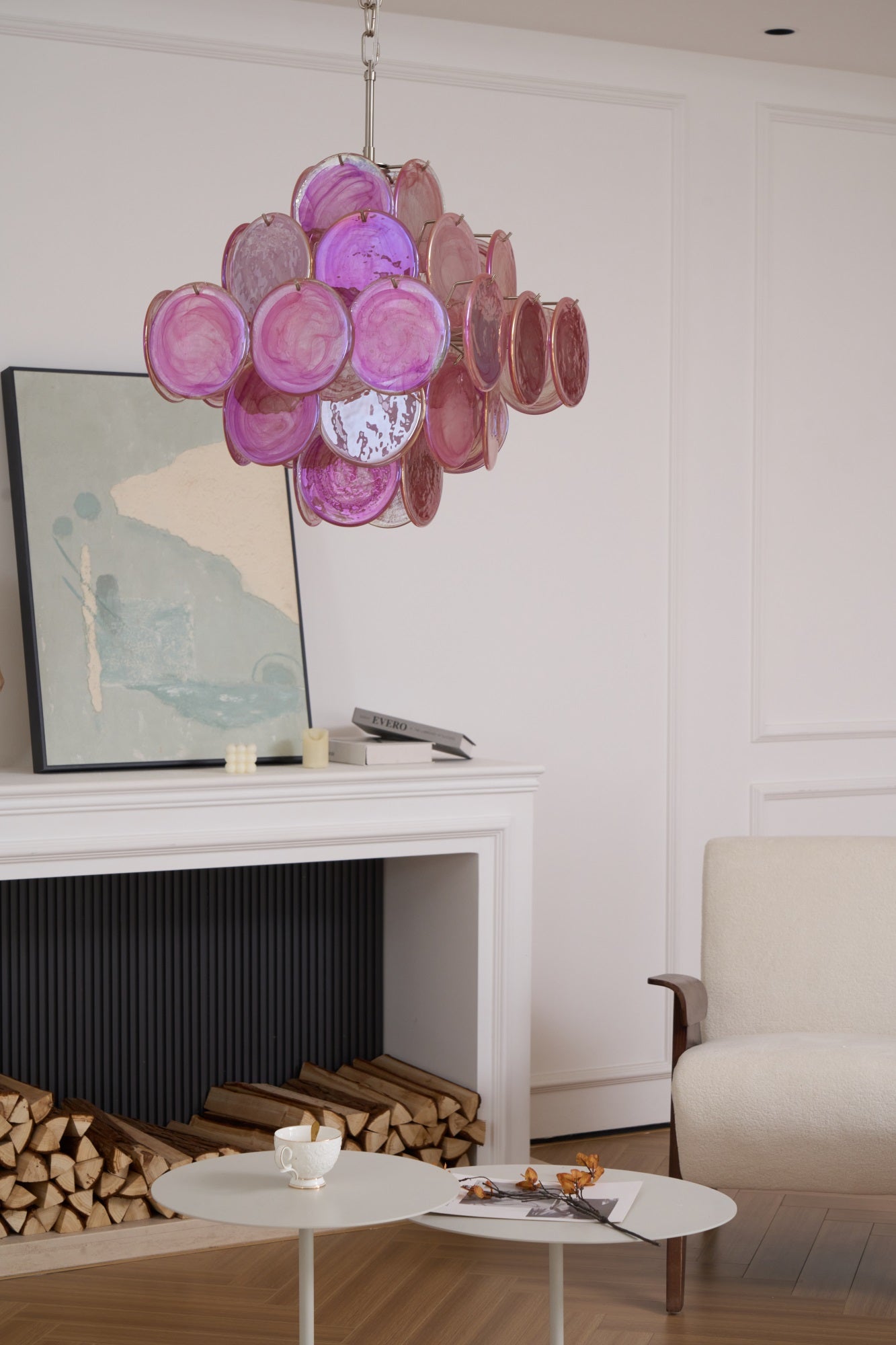 Celeian Chandelier Pink Glass Disc Layered Romantic