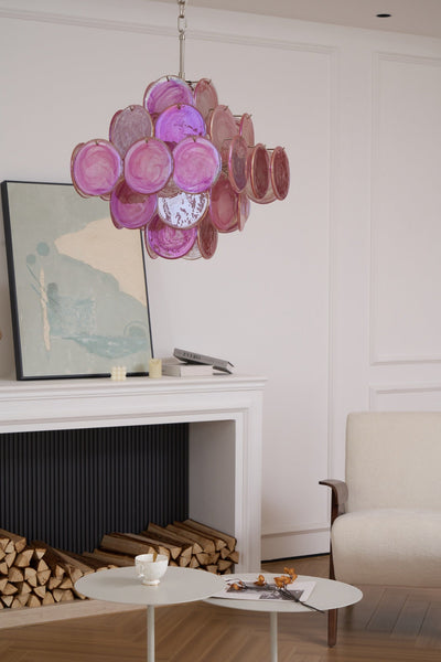 Celeian Chandelier Pink Glass Disc Layered Romantic