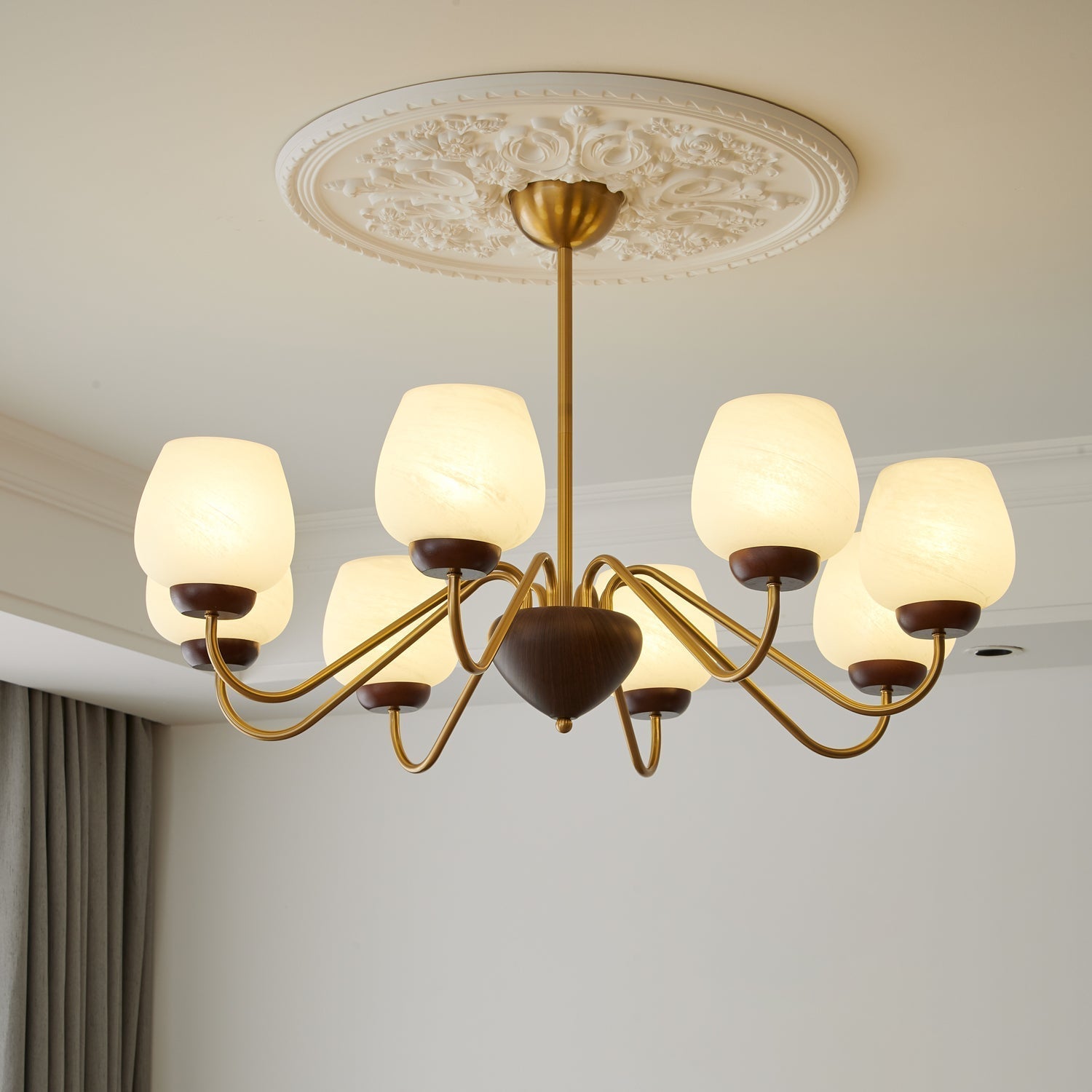 Sytheiel Premium	Elegance Wood Glass Chandelier