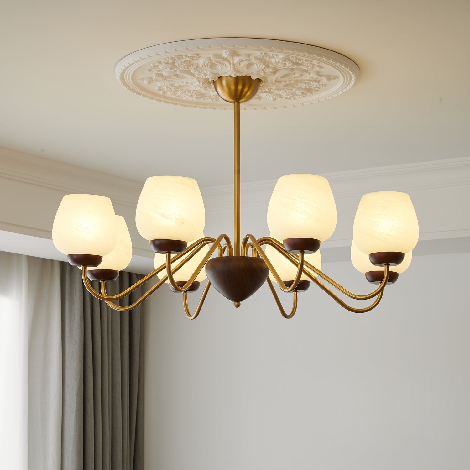Sytheiel Premium	Elegance Wood Glass Chandelier