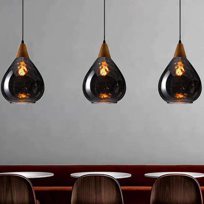 Avi Vintage Teardrop Pendant Light, Glass/Wood - Neutral Decor