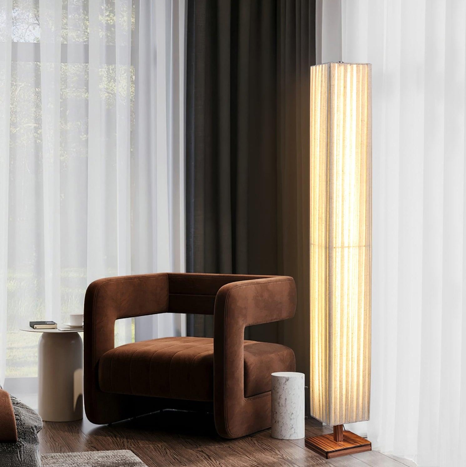 Vesolyre Japandi Fabric Floor Lamp - Neutral Decor