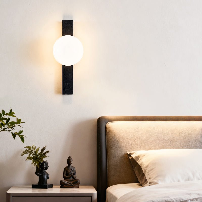 Zoshaira Globe Black Travertine  Wall Sconce