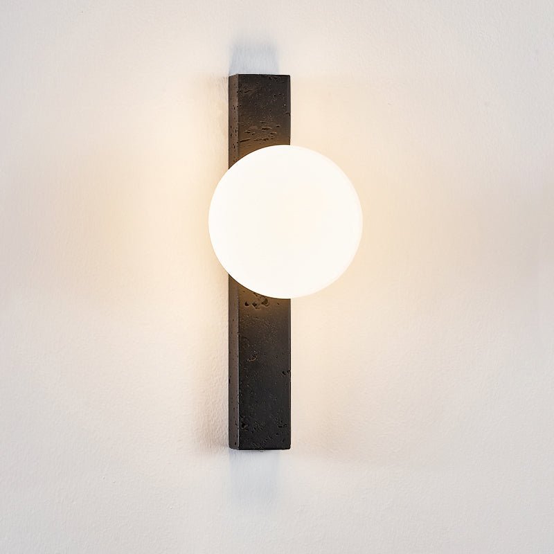 Zoshaira Globe Black Travertine  Wall Sconce