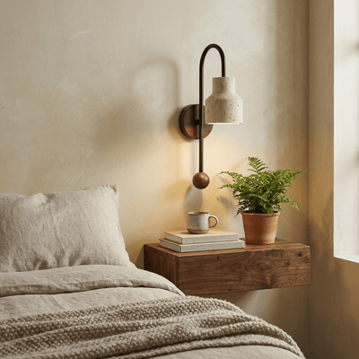 Bell Travertine Arc Wall Sconce Walnut Wood