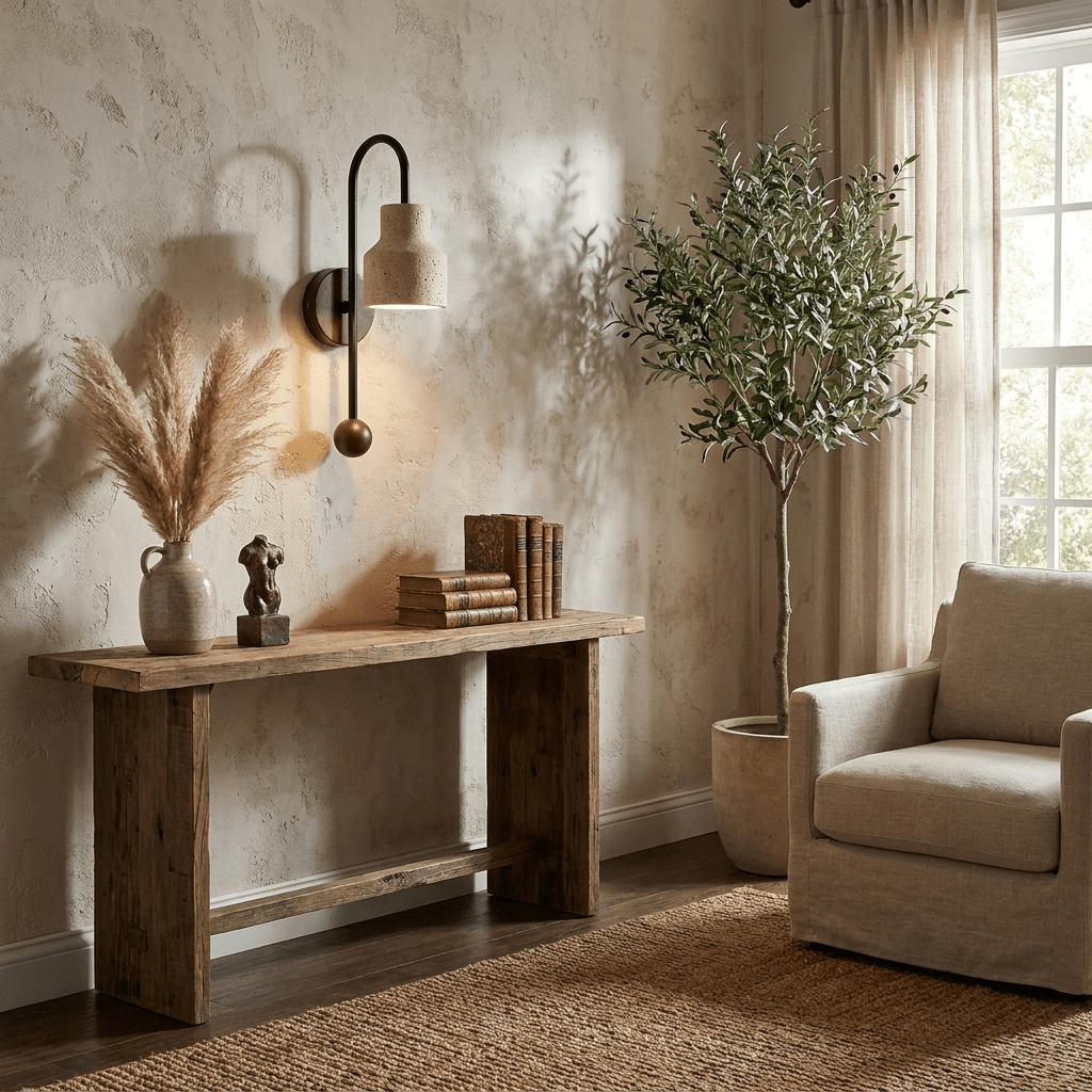 Bell Travertine Arc Wall Sconce Walnut Wood