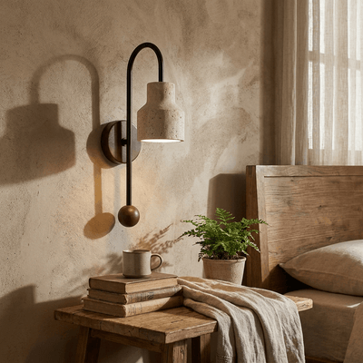 Bell Travertine Arc Wall Sconce Walnut Wood