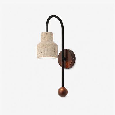 Bell Travertine Arc Wall Sconce Walnut Wood