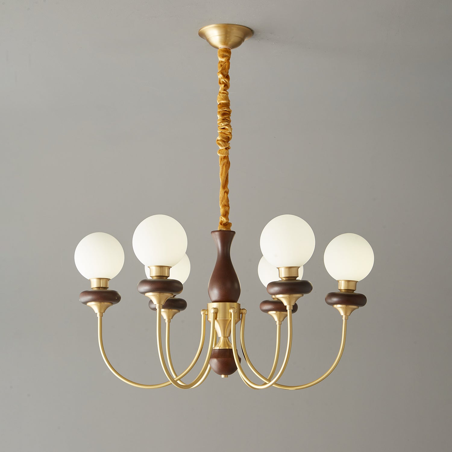 Cotheor Vintage Traditional Arc Wood Glass Chandelier