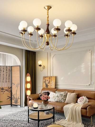 Cotheor Vintage Traditional Arc Wood Glass Chandelier