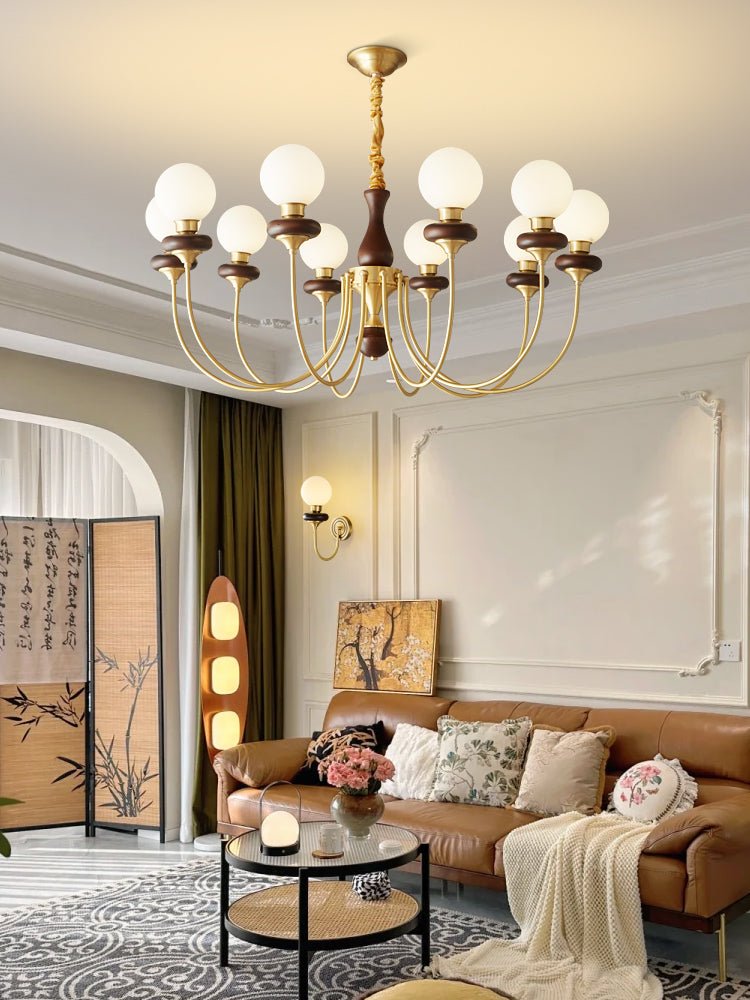 Cotheor Vintage Traditional Arc Wood Glass Chandelier