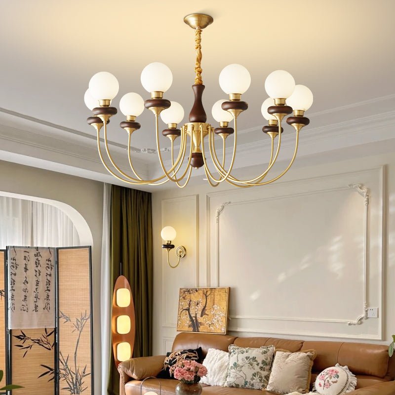 Cotheor Vintage Traditional Arc Wood Glass Chandelier