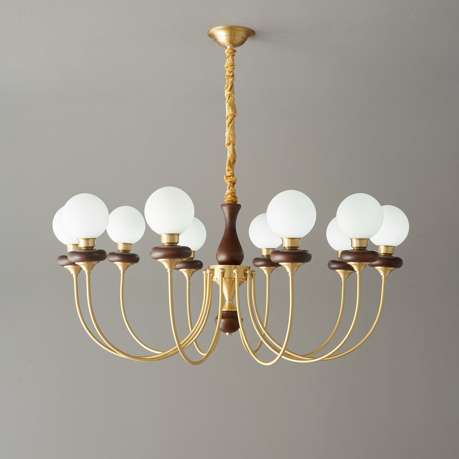 Cotheor Vintage Traditional Arc Wood Glass Chandelier