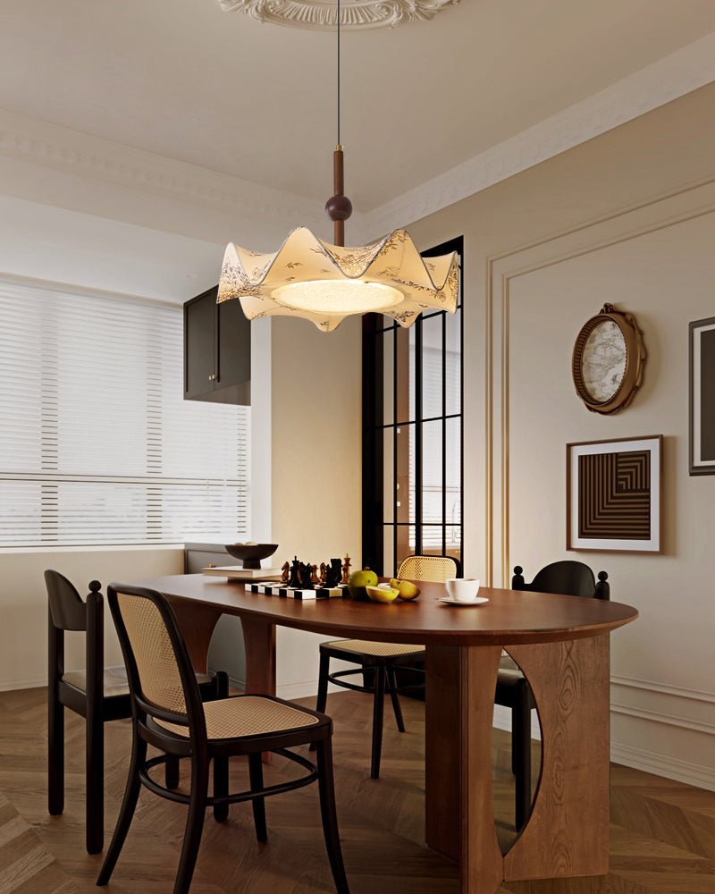 Zoshaos Traditional Elegance Vintage Fabric Wood Pendant Light