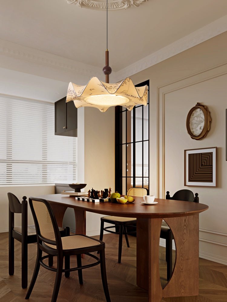 Zoshaos Traditional Elegance Vintage Fabric Wood Pendant Light
