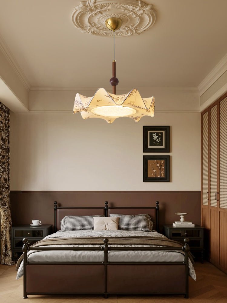 Zoshaos Traditional Elegance Vintage Fabric Wood Pendant Light