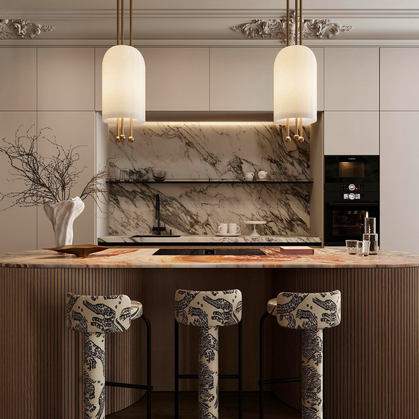 Qir Traditional Elegance Glass Pendant Light