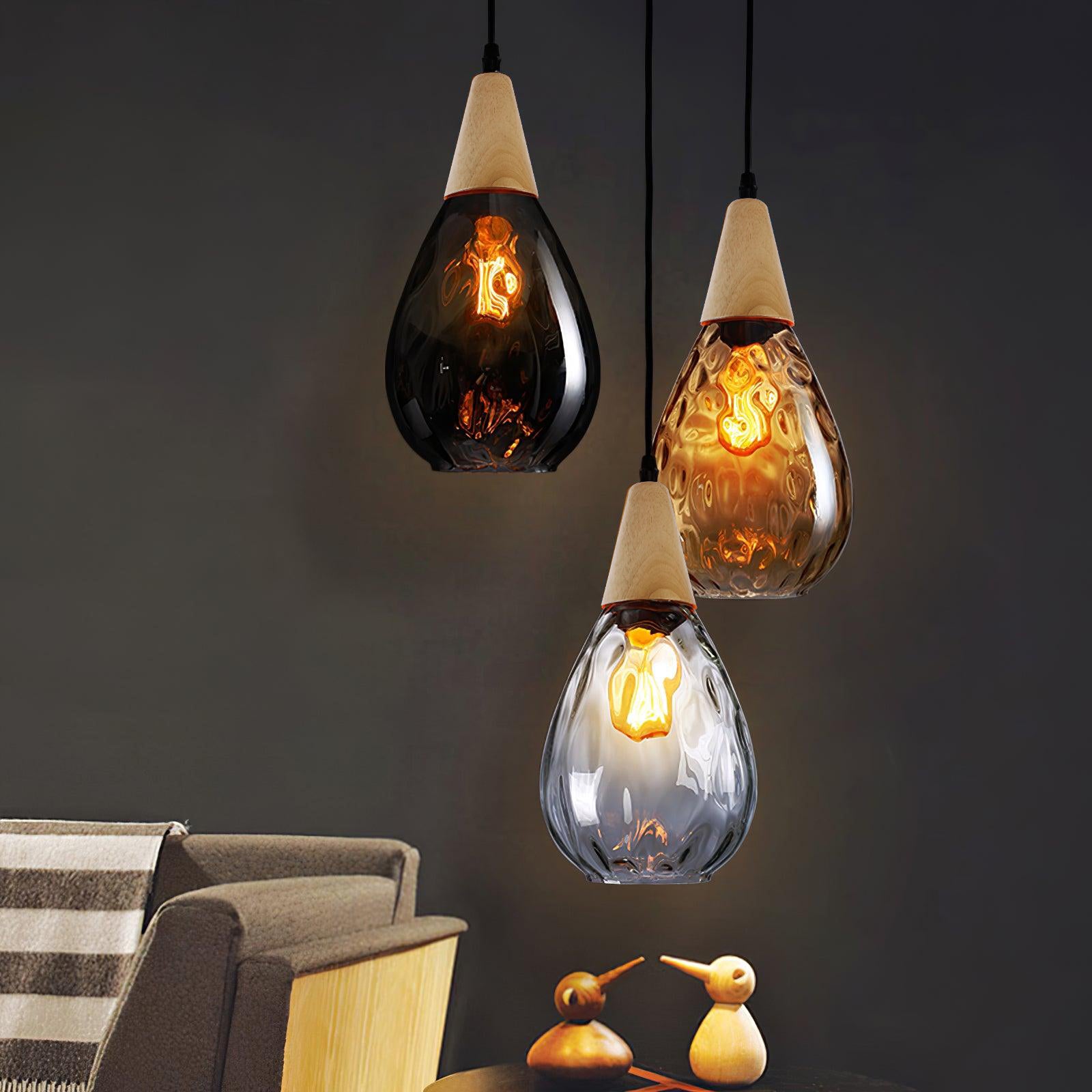 Rinisena Pendant Lamp Clear Glass Wood Nordic Modern