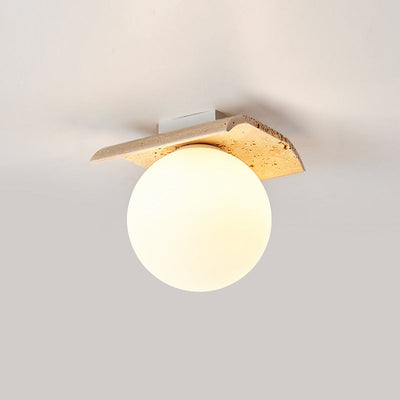Serenaya Globe Travertine Glass Ceiling Lamp